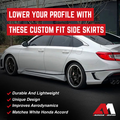 AMERICAN MODIFIED Stylish Side Skirts Fit for 2018 to 2023 Honda Accord, White - VMInnovations