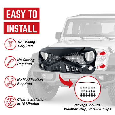 American Modified Front Hawke Grille for 07-18 Jeep Wrangler, Glossy Black(Used) - VMInnovations