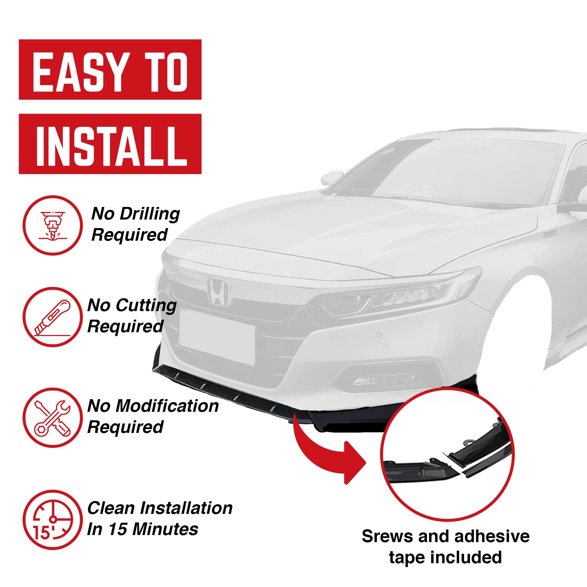 AMERICAN MODIFIED 18-20 Honda Accord Aerodynamic Front Spoiler, Black(For Parts) - VMInnovations