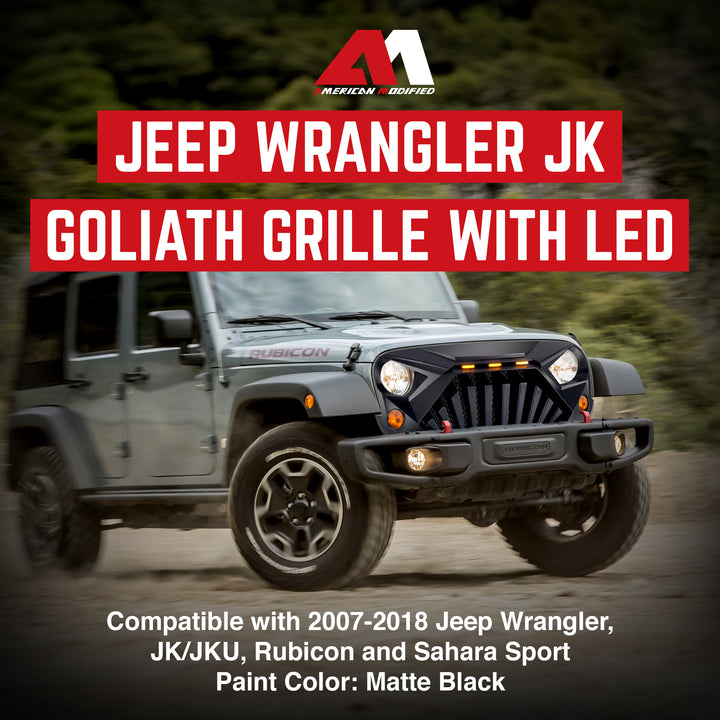 AMERICAN MODIFIED Front Goliath Grill Compatible w/ 2007-18 Jeep Wrangler JK