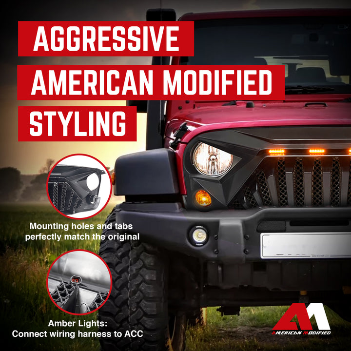 AMERICAN MODIFIED Goliath Grill Compatible w/ 2007-18 Jeep Wrangler JK (Damaged)