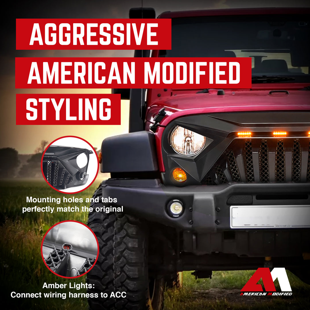 AMERICAN MODIFIED Goliath Grill Compatible w/ 07-18 Jeep Wrangler JK (Open Box)