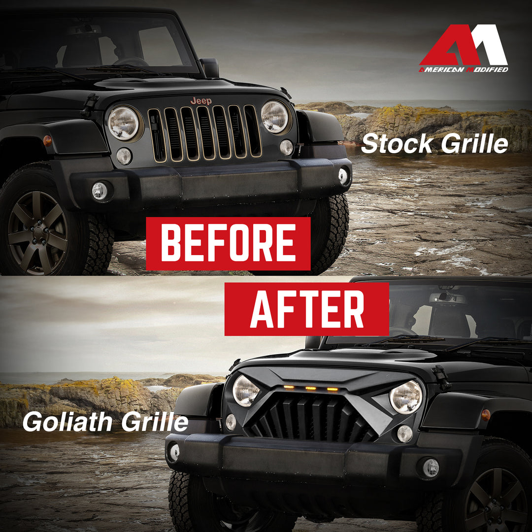 AMERICAN MODIFIED Goliath Grill Compatible w/ 07-18 Jeep Wrangler JK (Open Box)