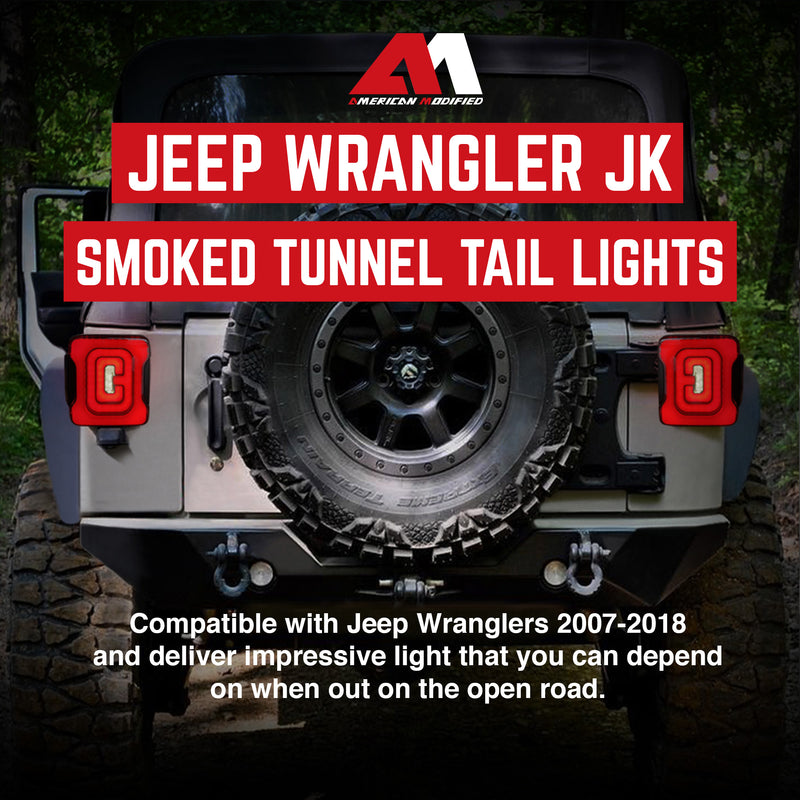 AMERICAN MODIFIED Smoked Tail Lights Compatible with 07-18 Jeep Wrangler JK/JKU