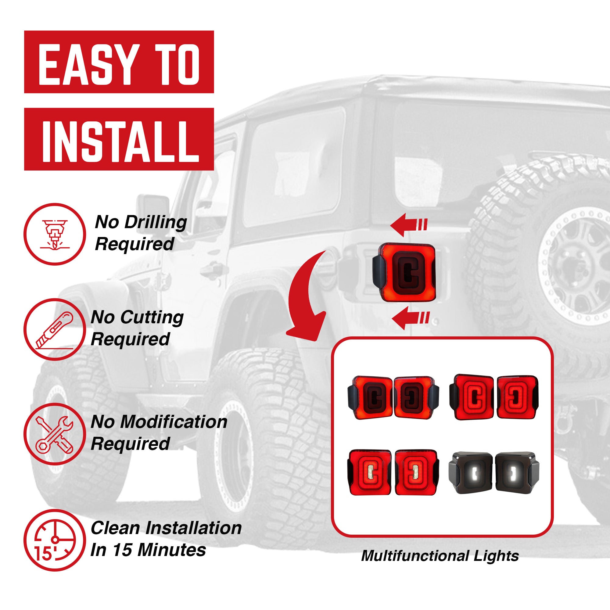 AMERICAN MODIFIED Tail Lights Compatible w/07-18 Jeep Wrangler JK/JKU (Open Box) - VMInnovations