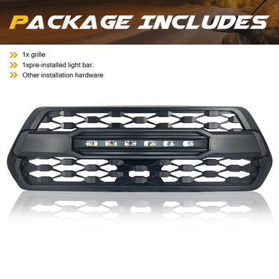 AMERICAN MODIFIED Pro Style Grille w/ Off Road Lights for 2016-23 Tacoma, Black