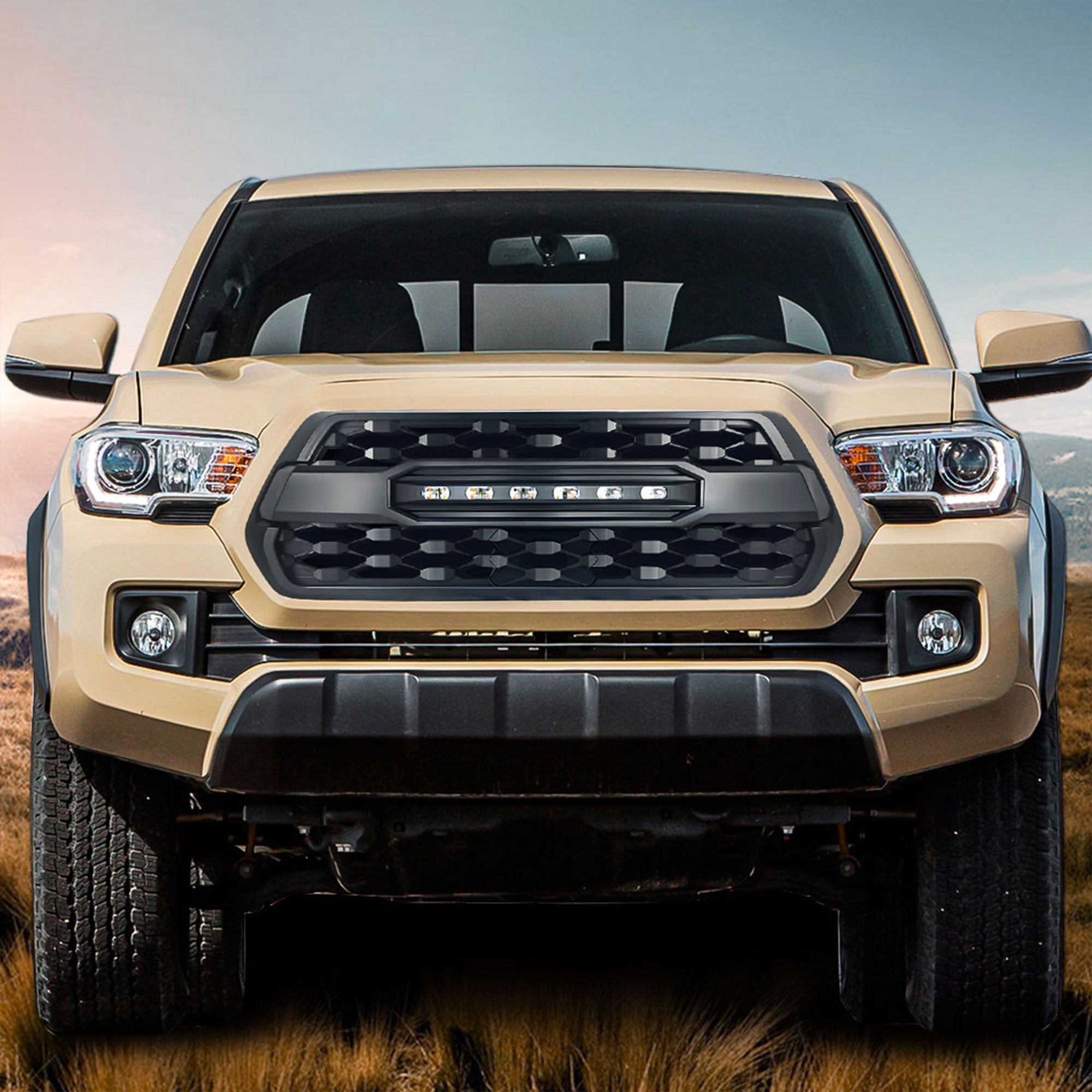 AMERICAN MODIFIED Pro Style Grille w/ Off Road Lights for 2016-23 Tacoma, Black - VMInnovations