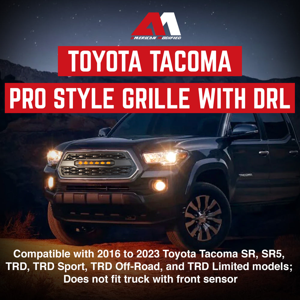 AMERICAN MODIFIED Pro Style Grille w/ Off Road Lights for 2016-23 Tacoma, Black - VMInnovations