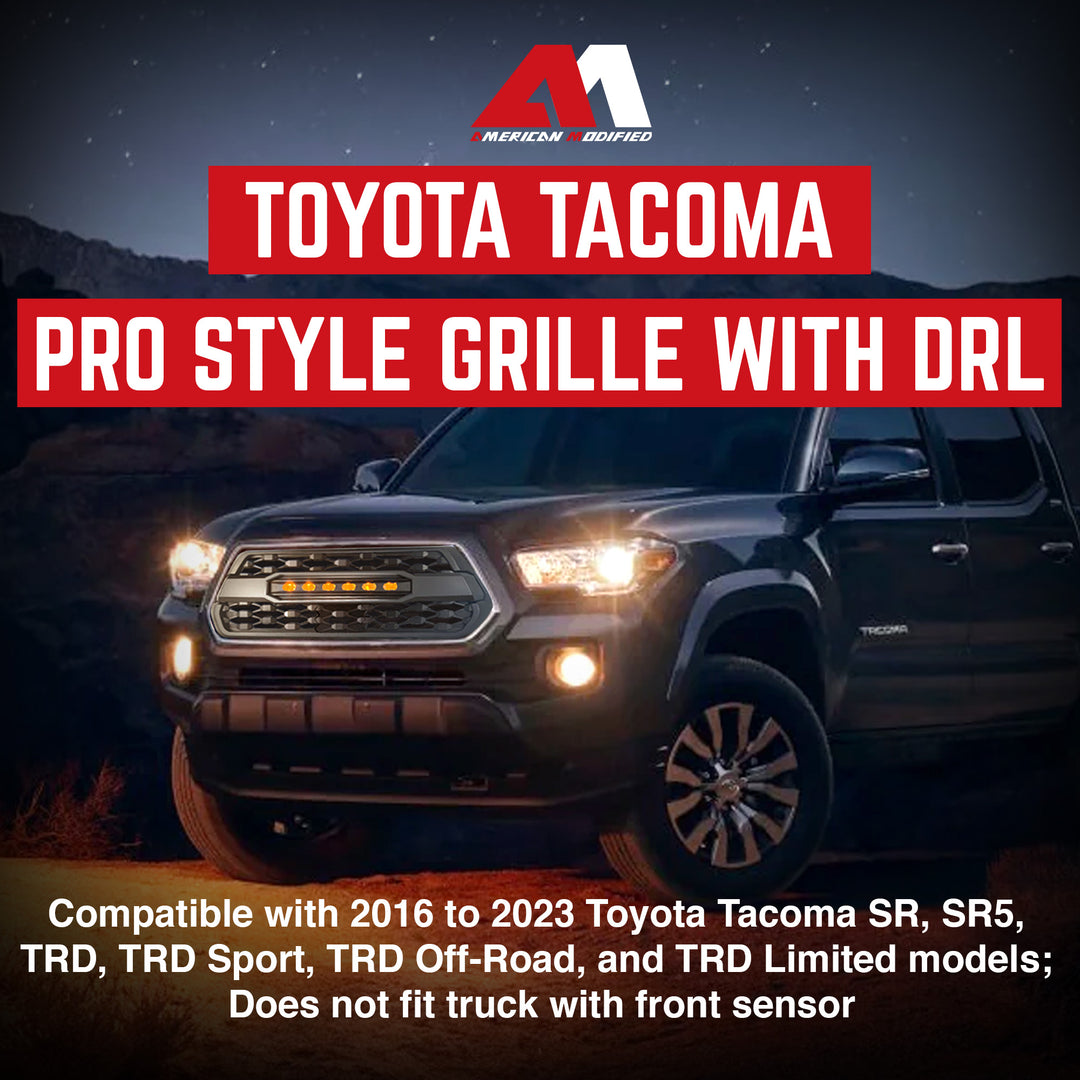AMERICAN MODIFIED Pro Style Grille w/ Off Road Lights for 2016-23 Tacoma, Black - VMInnovations
