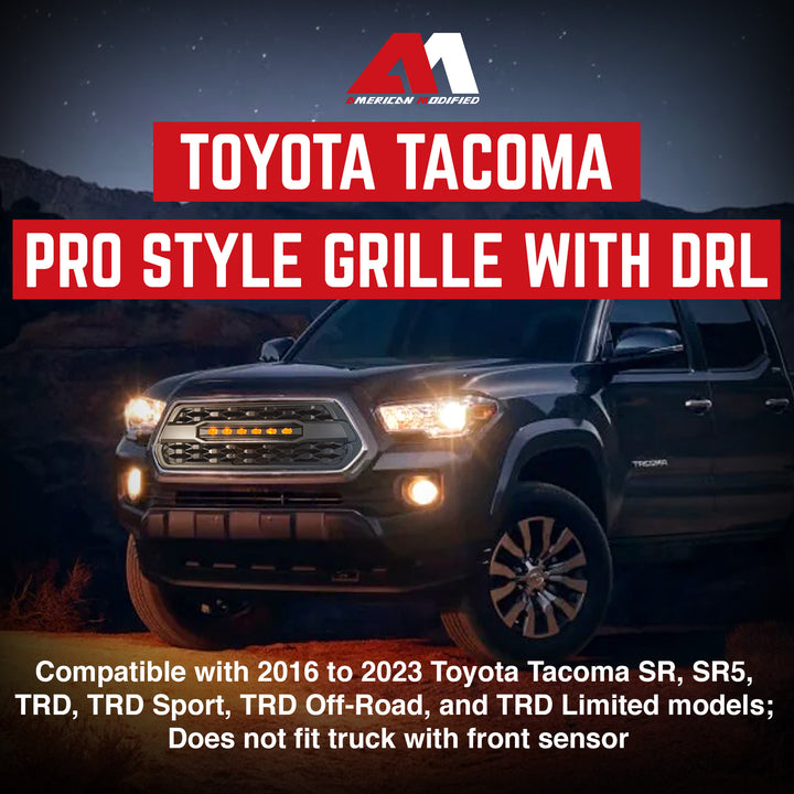 AMERICAN MODIFIED Pro Style Grille w/ Off Road Lights for 2016-23 Tacoma, Black - VMInnovations