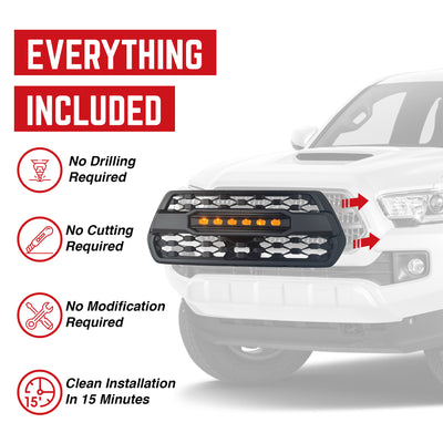 AMERICAN MODIFIED Pro Style Grille w/ Off Road Lights for 2016-23 Tacoma, Black - VMInnovations
