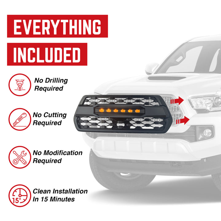 AMERICAN MODIFIED Pro Style Grille w/ Off Road Lights for 2016-23 Tacoma, Black - VMInnovations