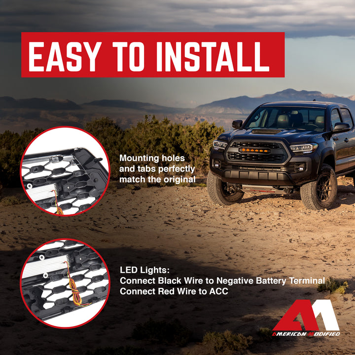 AMERICAN MODIFIED Pro Style Grille w/ Off Road Lights for 2016-23 Tacoma, Black - VMInnovations