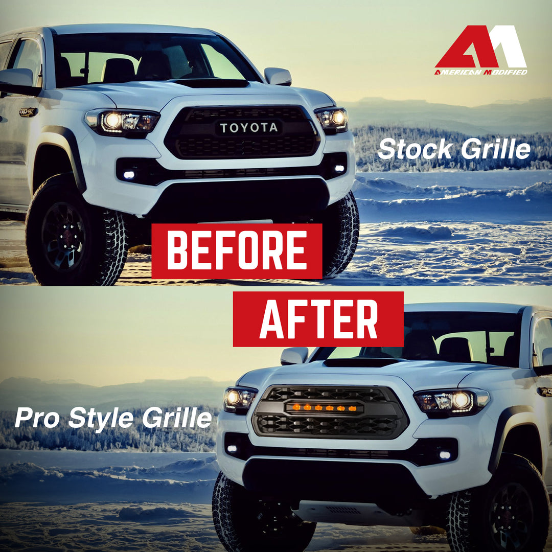 AMERICAN MODIFIED Pro Style Grille w/ Off Road Lights for 2016-23 Tacoma, Black - VMInnovations