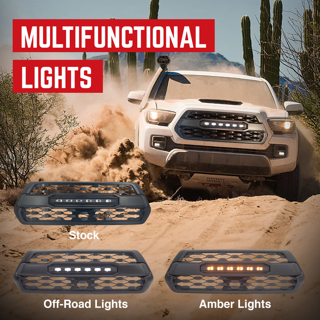 AMERICAN MODIFIED Pro Style Grille w/ Off Road Lights for 2016-23 Tacoma, Black - VMInnovations