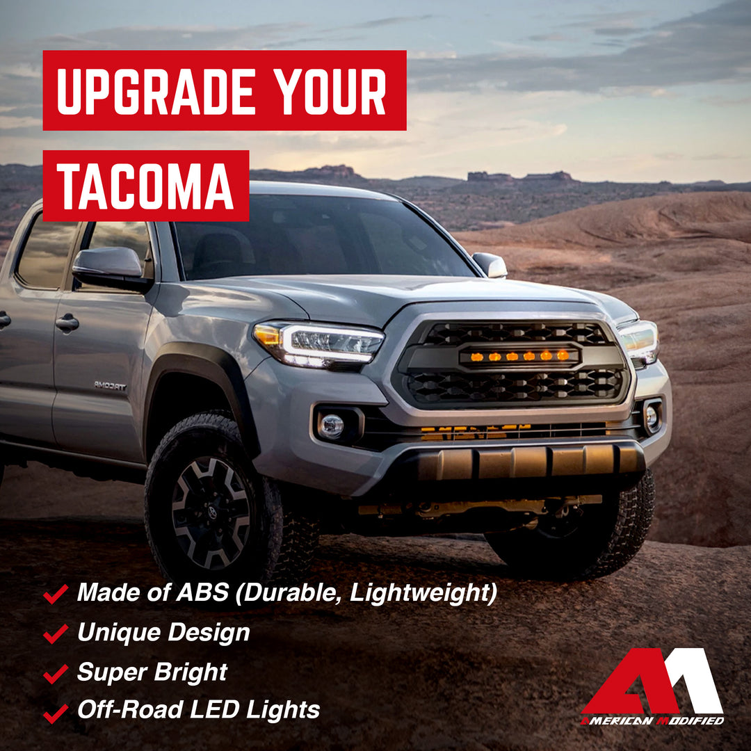 AMERICAN MODIFIED Pro Style Grille w/ Off Road Lights for 2016-23 Tacoma, Black