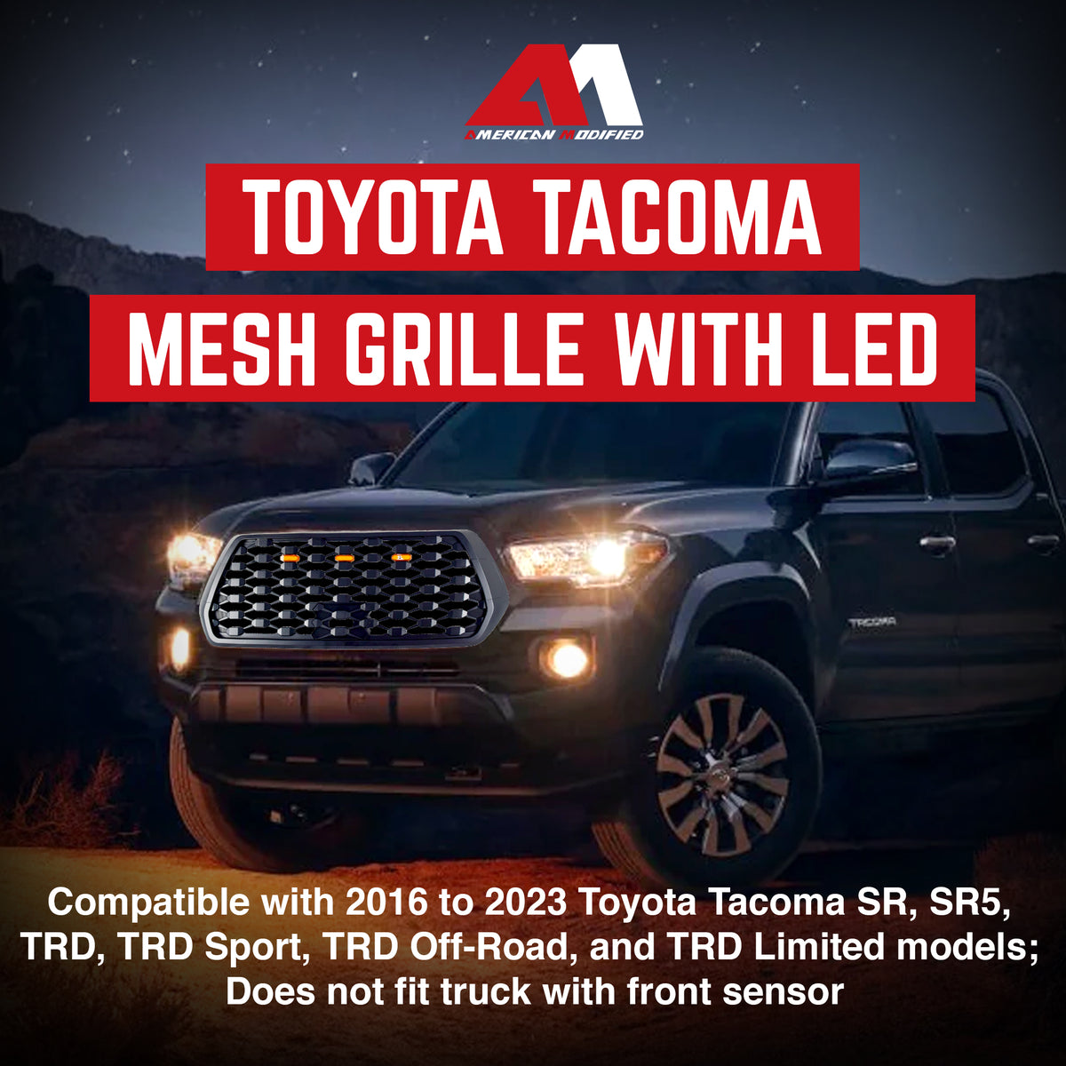 Mesh Grille w/ Amber Lights for 2016-2021 Tacoma, Matte Black (Used)
