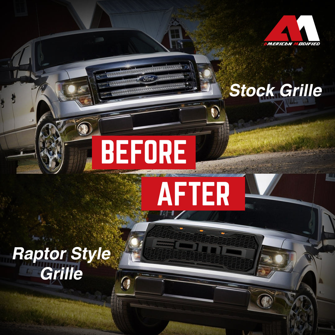 AMERICAN MODIFIED Raptor Style Front E-O-M-D Grille w/LEDs for 09-14 Ford F150