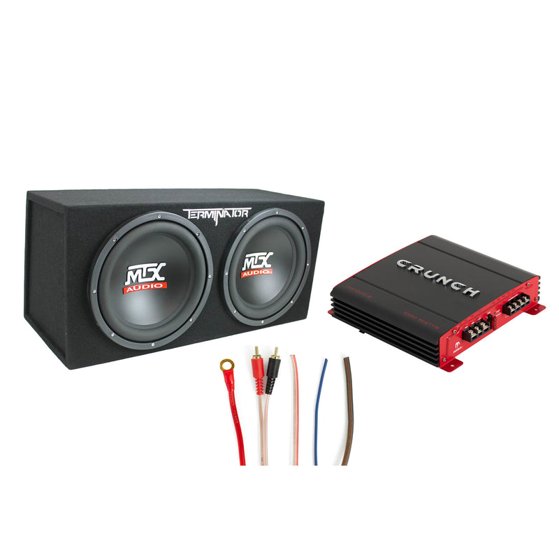 MTX 12 Inch Subwoofer Box, Crunch 2 Channel Amplifier, & Soundstorm Wiring Kit