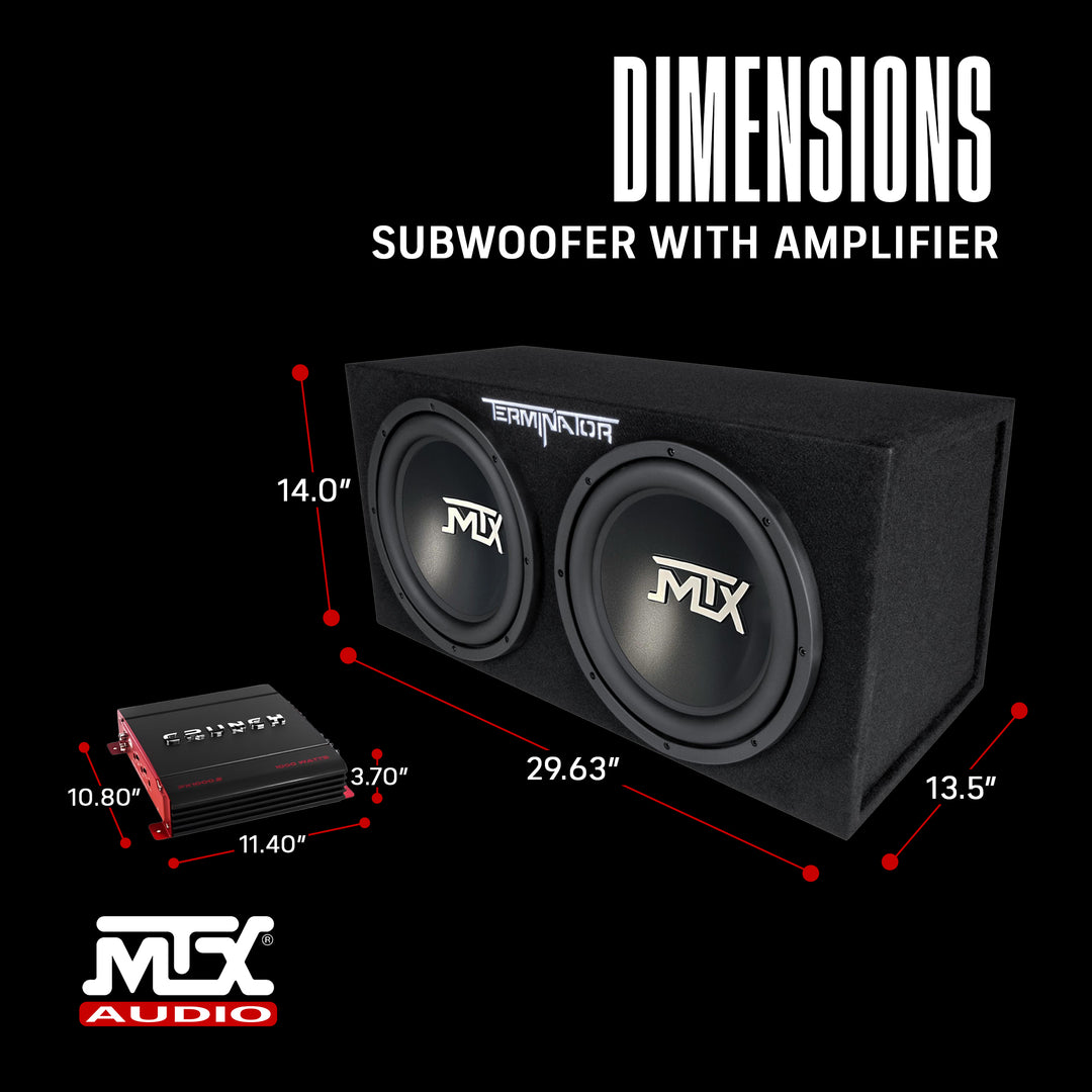 Crunch 2 Channel Car Audio Amplifier & MTX 12 In Dual Loaded Subwoofer Enclosure