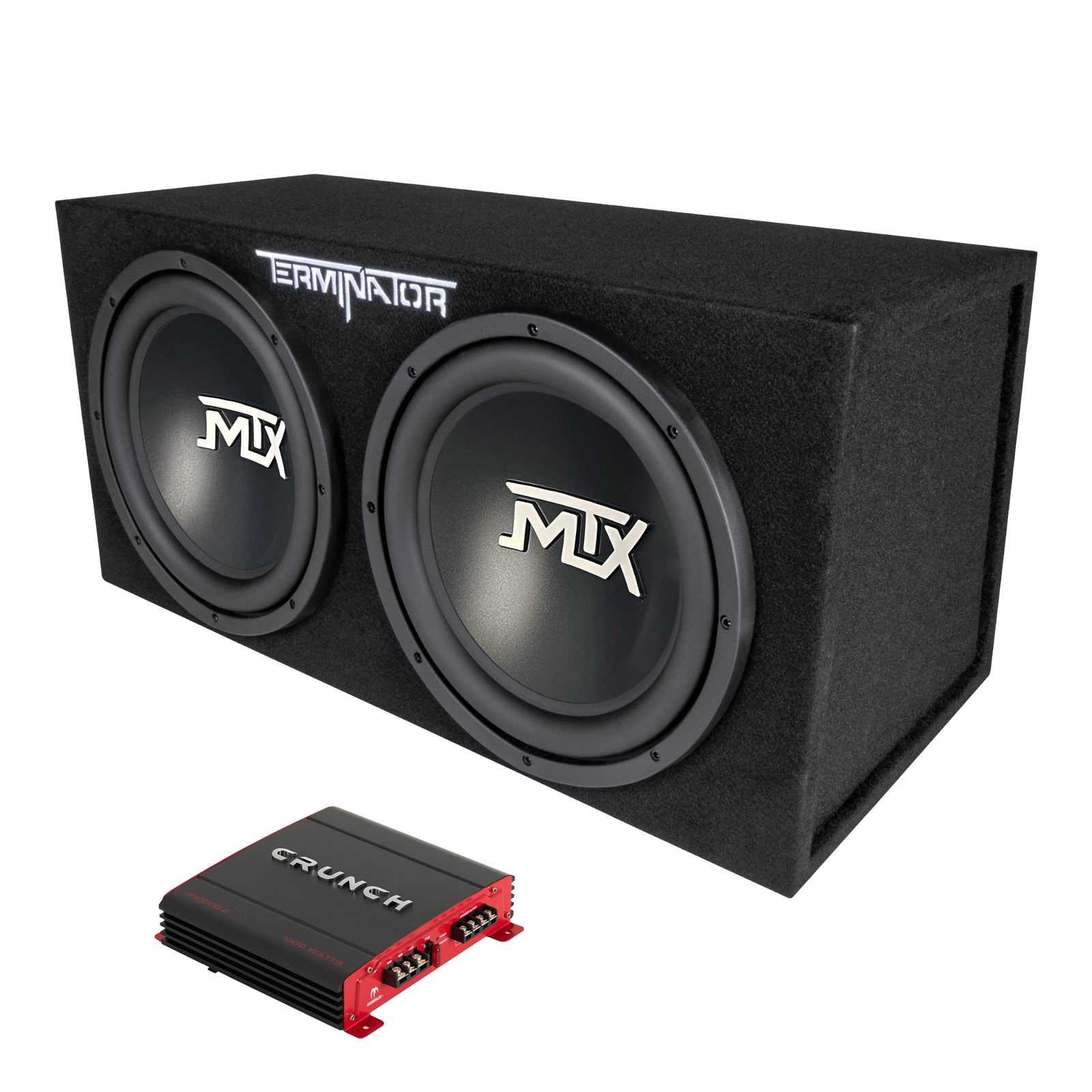 Crunch 2 Channel Car Audio Amplifier & MTX 12 In Dual Loaded Subwoofer Enclosure - VMInnovations