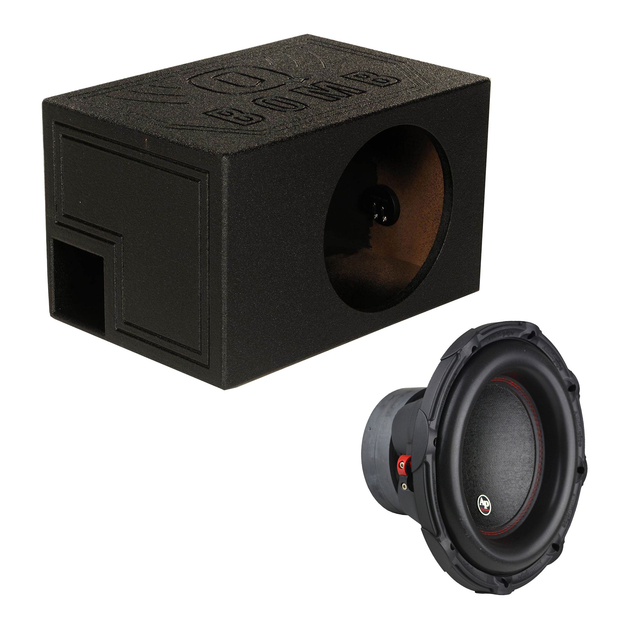 AudioPipe 12 In DVC Car Audio Subwoofer and QPower 12 In Sub Box Enclosure QBOMB