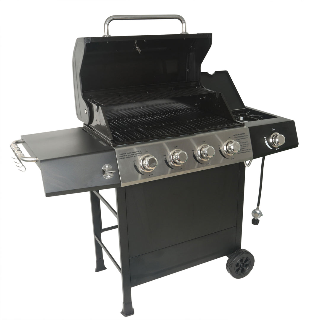 Grill Boss 4-Burner Gas Grill with Side Burner, Cover, Shelves, & Bottle Opener