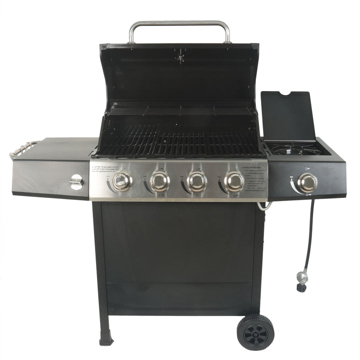 Grill Boss 4-Burner Gas Grill with Side Burner, Cover, Shelves, & Bottle Opener