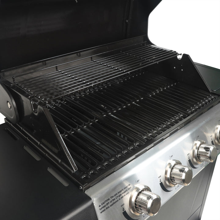 Grill Boss 4-Burner Gas Grill with Side Burner, Cover, Shelves, & Bottle Opener