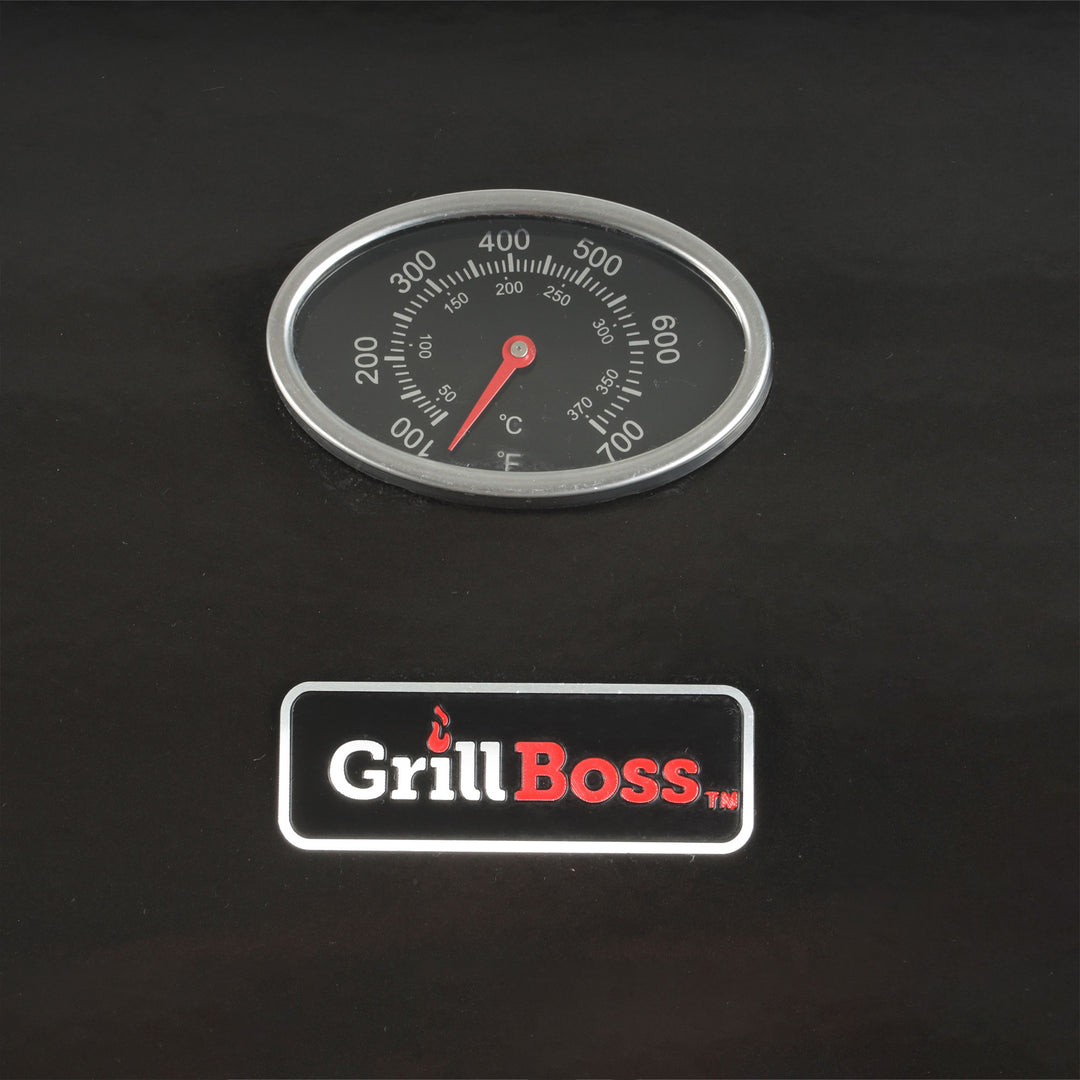 Grill Boss 4-Burner Gas Grill with Side Burner, Cover, Shelves, & Bottle Opener