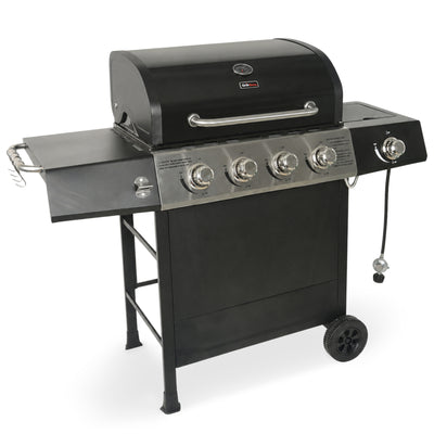 Grill Boss 4-Burner Gas Grill with Side Burner, Cover, Shelves, & Bottle Opener