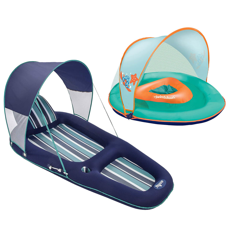 Aqua Leisure Inflatable Lounger w/ Canopy & SwimSchool Baby Boat Float w/ Canopy