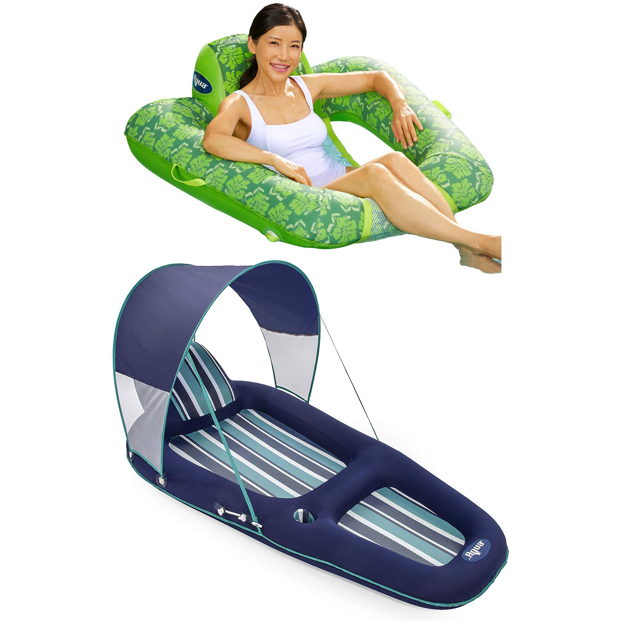 Aqua Leisure Inflatable Lounger w/ Canopy & Zero Gravity Inflatable Recliner
