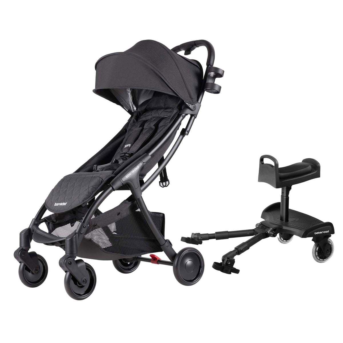 Beberoad Rider Baby Stroller Glider Board & R2 Ultra Lightweight Stroller, Black