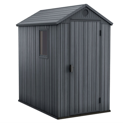 Keter Darwin 4 Foot x 6 Foot Outdoor Garden Tool Storage Shed w/Window, Graphite - VMInnovations