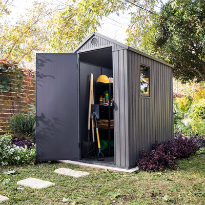 Keter Darwin 4 Foot x 6 Foot Outdoor Garden Tool Storage Shed w/Window, Graphite - VMInnovations