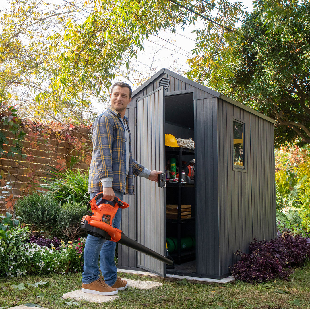 Keter Darwin 4 Foot x 6 Foot Outdoor Garden Tool Storage Shed w/Window, Graphite