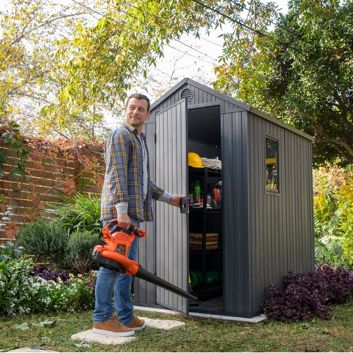 Keter Darwin 4' x 6' Outdoor Garden Tool Storage Shed w/Window, Graphite (Used)