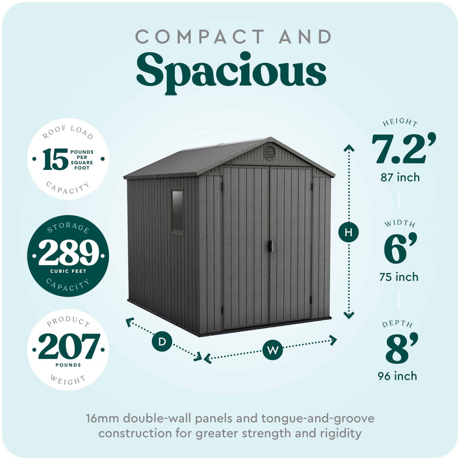 Keter Darwin 6 Foot x 8 Foot Outdoor Garden Tool Storage Shed w/Window, Graphite - VMInnovations