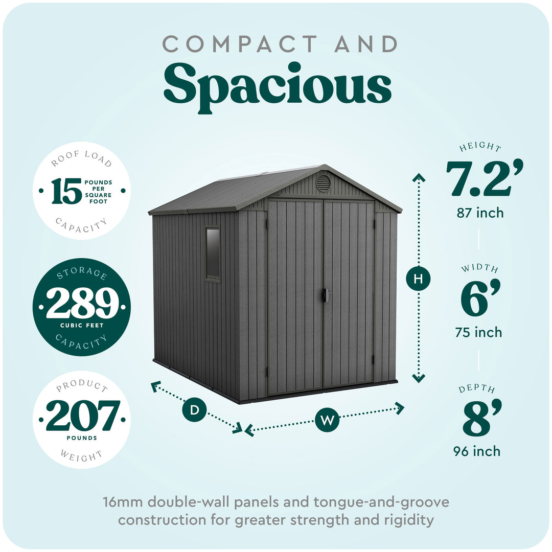 Darwin 6 x 8 Foot Outdoor Shed for Garden Accessories and Tools, Gray(For Parts) - VMInnovations