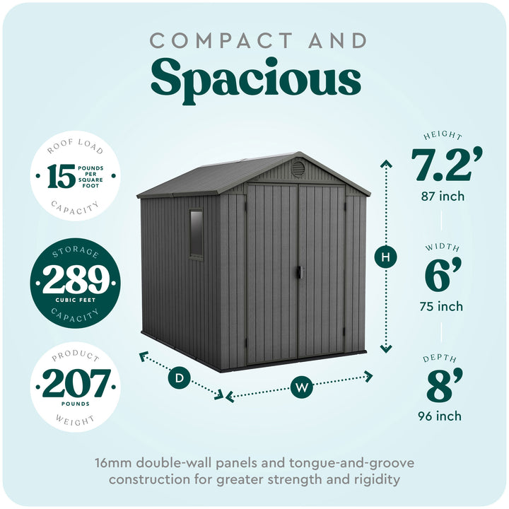 Darwin 6 x 8 Foot Outdoor Shed for Garden Accessories and Tools, Gray (Used)