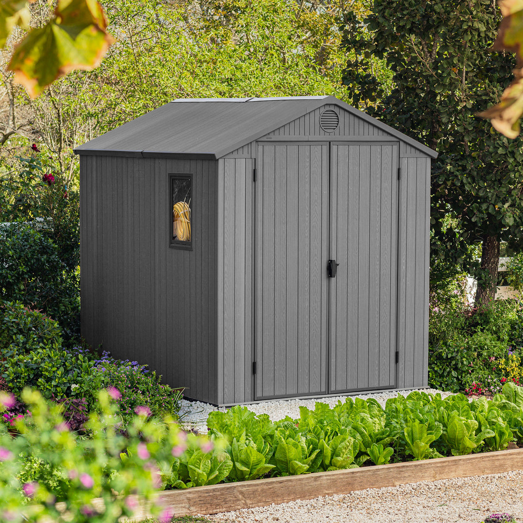 Keter Darwin 6 Foot x 8 Foot Outdoor Garden Tool Storage Shed, Gray (Open Box)