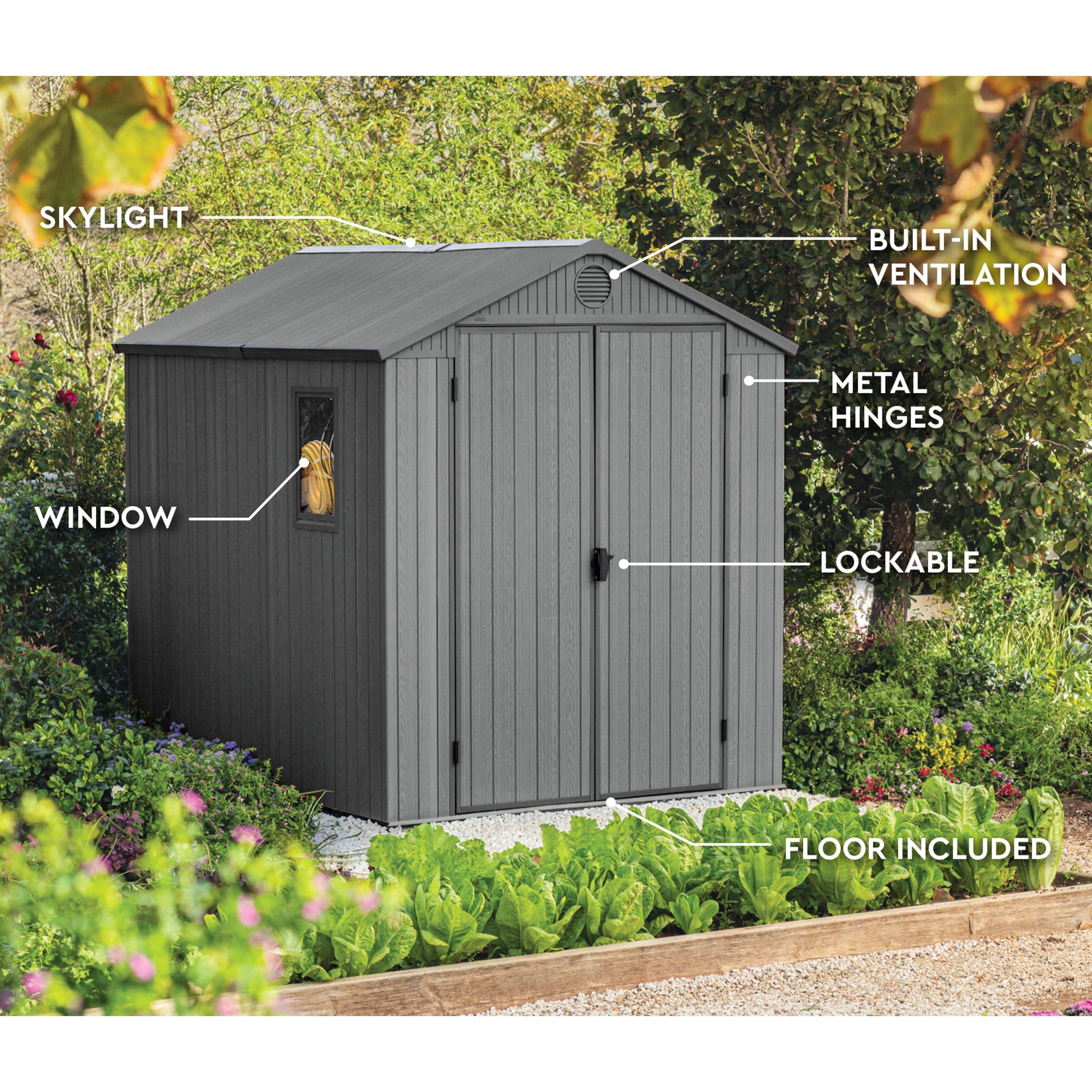 Darwin 6 x 8 Foot Outdoor Shed for Garden Accessories and Tools, Gray (Used) - VMInnovations