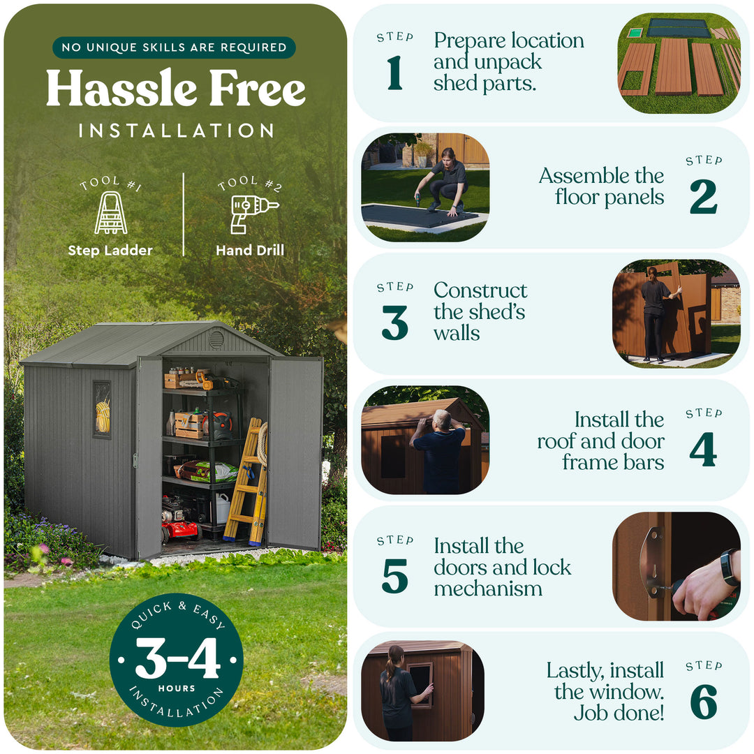 Darwin 6 x 8 Foot Outdoor Shed for Garden Accessories and Tools, Gray (Used) - VMInnovations