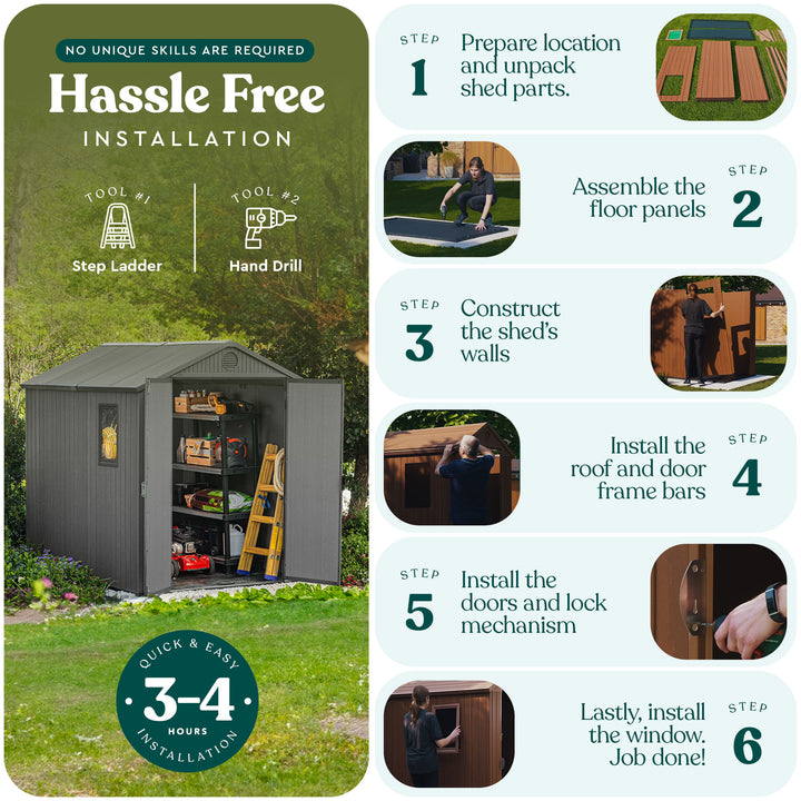 Darwin 6 x 8 Foot Outdoor Shed for Garden Accessories and Tools, Gray (Used) - VMInnovations