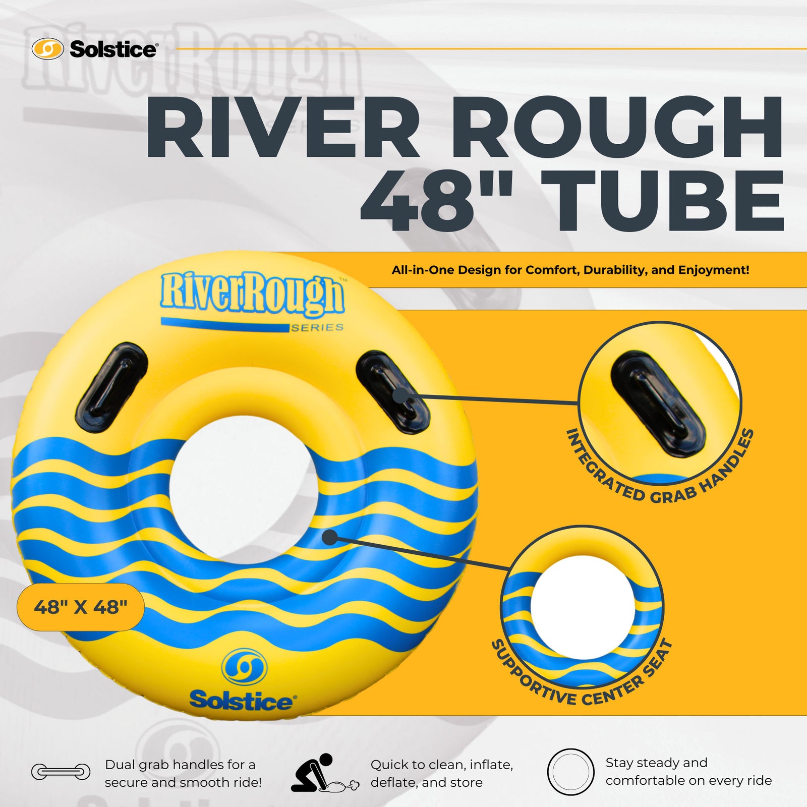 Swimline River Rough 48" Inflatable Pool Float Tube Water Raft w/Handles, Yellow - VMInnovations