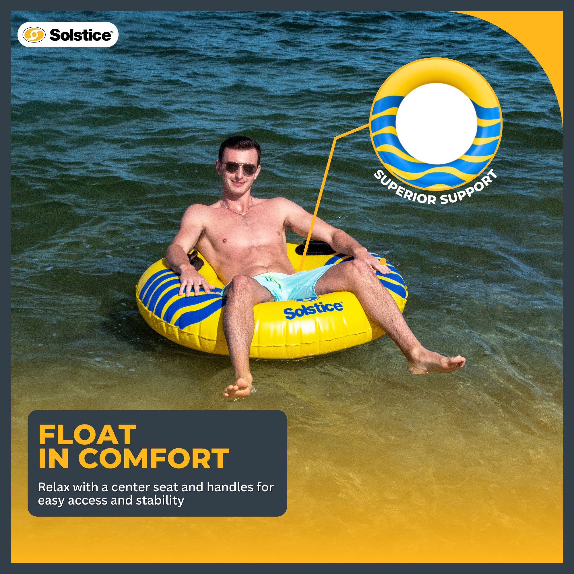 Swimline River Rough 48" Inflatable Pool Float Tube Water Raft w/Handles, Yellow - VMInnovations