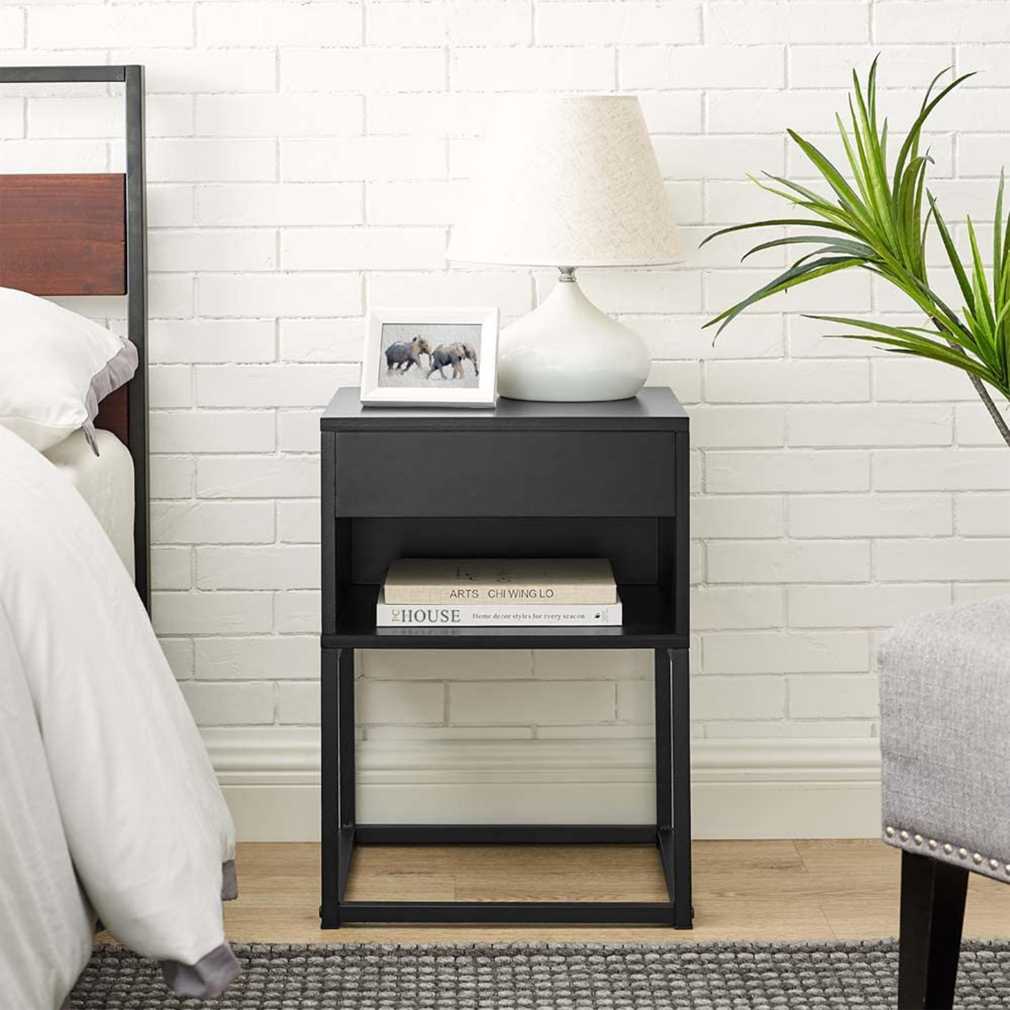 BIKAHOM 21In Tall Simple End Table Nightstand with Drawer and Shelf (For Parts) - VMInnovations
