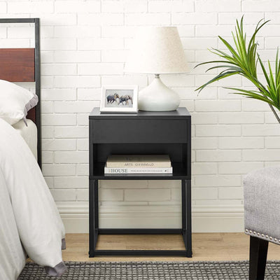 21.8 Inch Tall Simple End Table Nightstand with Drawer and Shelf, Black (Used)