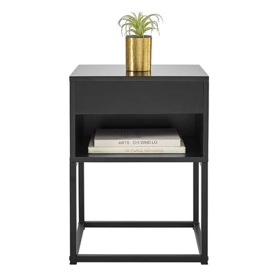 21.8 Inch Tall Simple End Table Nightstand with Drawer and Shelf, Black (Used)